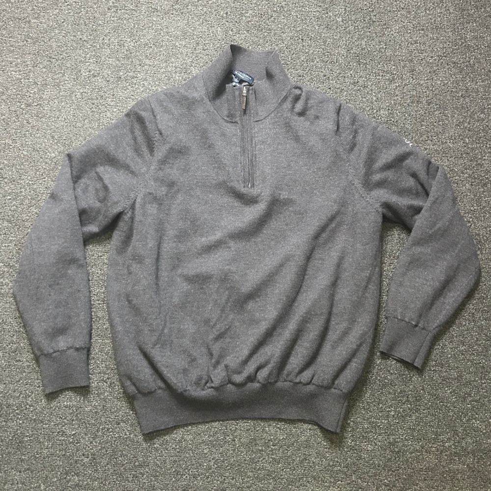 Fairway & Greene 1/4 Zip Sweater Gray Mens Large Baruffa Merino‎ Wool St Ives